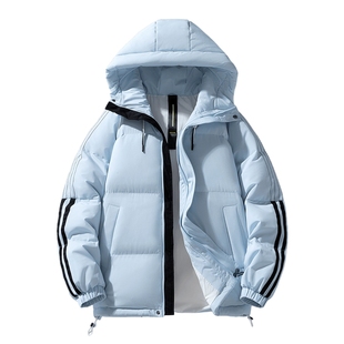 青少年浅蓝色羽绒服男冬季短款2025新款外套情侣冬装羽绒衣鸭绒服