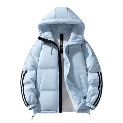 连帽宽松冬季保暖两条杠羽绒服