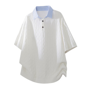 WASSUP PALM短袖t恤男2026新款夏季百搭宽松翻领条纹运动半袖体恤