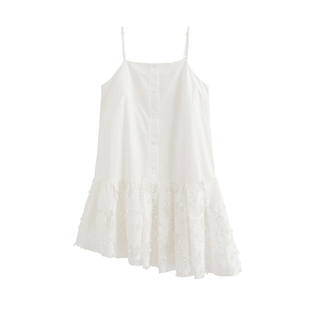 MOERSHOP 四季精灵 重工白色吊带连衣短裙女拼接叠穿提花设计裙子