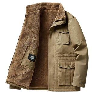 JEEP吉普秋冬季纯棉风衣男外套工装加绒多口袋中长款军大衣薄棉服