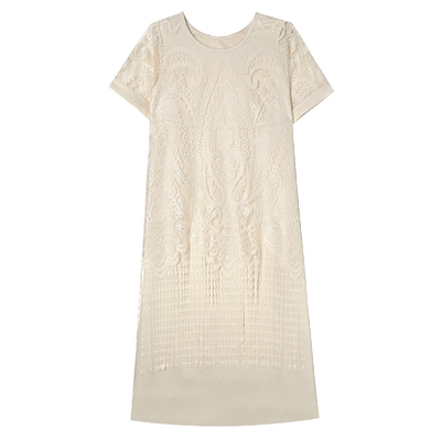 白鹿语法式复古提花流苏连衣裙