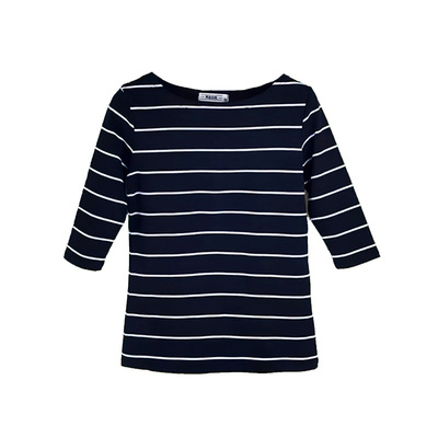 七分袖百搭薄款条纹宽松显瘦女棉