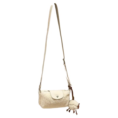 CHASENG&KAVLON白色毛毛饺子包女牛皮mini单肩斜挎包羊羔毛绒包包