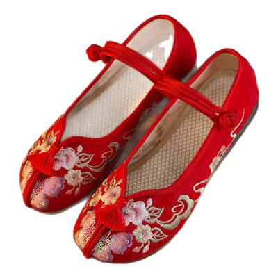 平底绣花布鞋民族风新中式软底