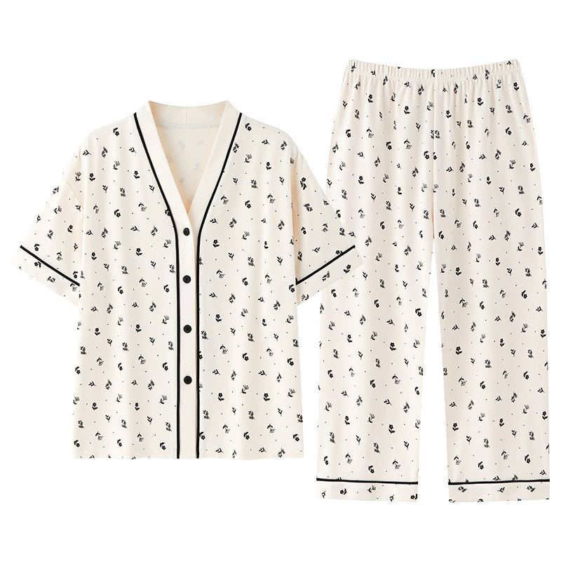 短袖和服睡衣套装女自带胸垫一体