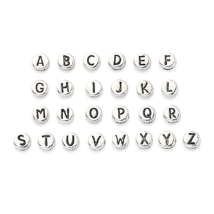 S925纯银26个英文字母圆形隔珠手链手绳串珠散珠DIY银饰珠子配件