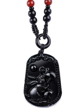天然黑曜石十二生肖吊坠