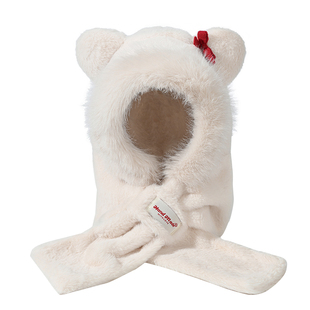 可爱小熊帽子围巾一体女士连帽冬季可爱保暖围脖毛绒冬天骑车防寒