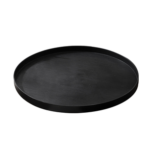 中式复古仿木纹黑白圆托盘特厚客厅水杯盘甜品盘茶盘家用收纳托盘