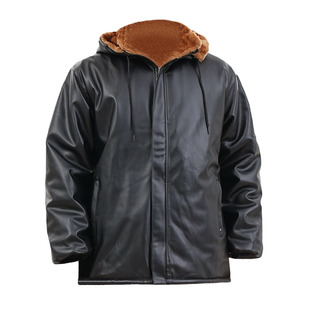 加绒加厚皮衣皮裤套装男皮棉衣冬季骑行外卖防风宽松工作服皮外套