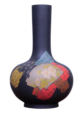 建水紫陶纯手工艺术花瓶插花花器 残贴书法大号花瓶大厅摆件T68