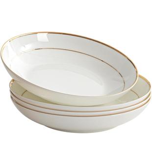 盘子菜盘家用陶瓷金边深盘唐山骨瓷餐具套装碟子白色餐盘2025新款