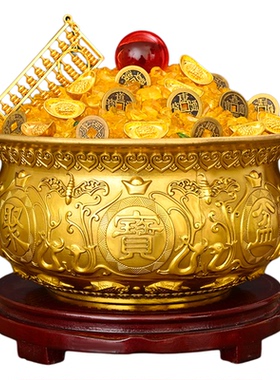 纯黄铜聚宝盆招聚摆件家居香炉工艺品装饰品存钱罐店铺公司开业礼