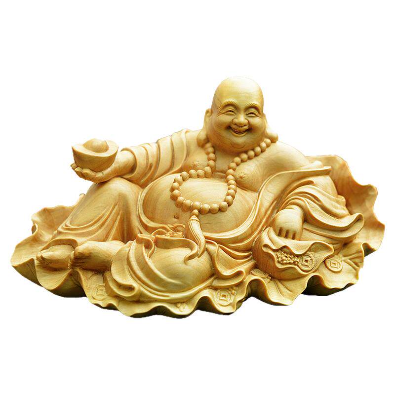 黄杨木雕刻弥勒佛车载摆件饰品