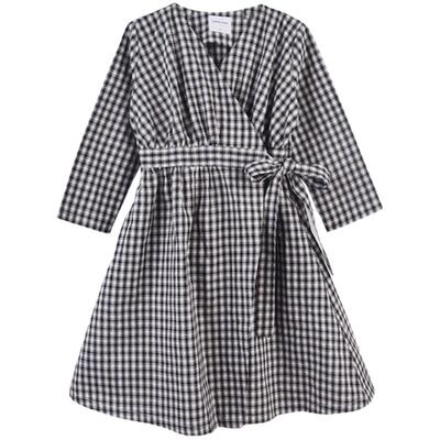 enhenn童装女童黑白纯棉长袖裙子