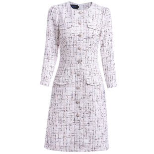 白色法式小香风连衣裙2025新款秋小众轻奢感小个子长袖直筒裙536