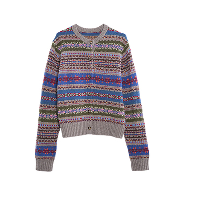 费尔岛复古提花针织开衫