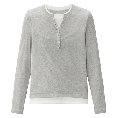 瑜伽服女假两件亨利长袖健身T恤