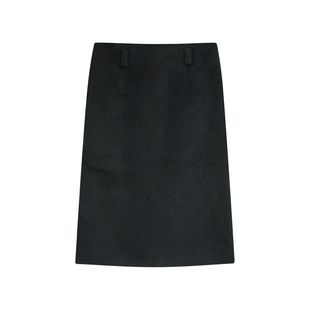 Maven Lin 优雅从容 黑色羊毛直筒半身裙女简约职场后开叉包臀裙