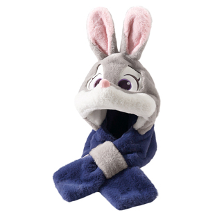 火狐狸尼克毛绒帽子围巾一体女冬可爱保暖防寒护耳围脖连帽两件套