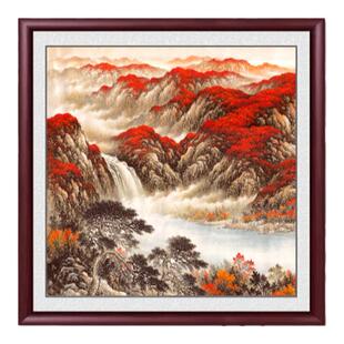 鸿运当头国画山水画办公室挂画客厅背景墙壁画中式入户玄关装饰画