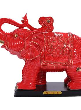 红色陶瓷大象摆件客厅桌面简约