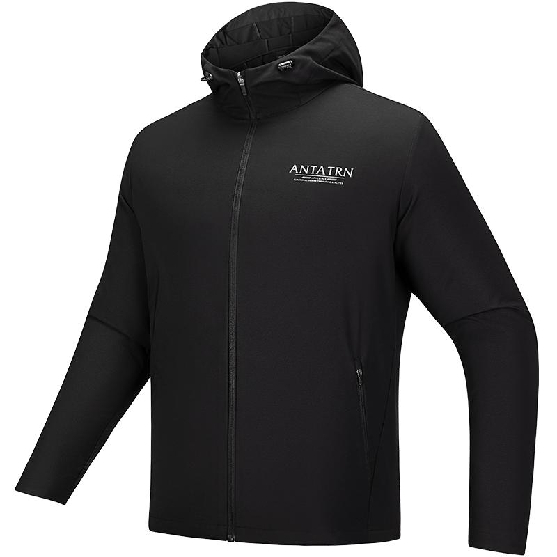 安踏防泼水连帽运动外套男装冬季新款跑步开衫运动服梭织夹克上衣