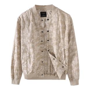 夏季薄亚麻立领夹克外套男高级感印花刺绣上衣日系复古棉麻棒球服