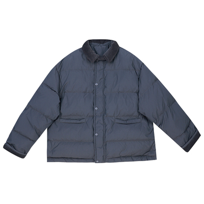 韩系休闲纯色翻领拼接面包羽绒服