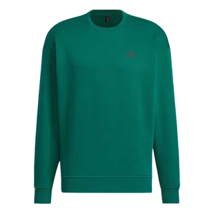 阿迪达斯绿色加绒卫衣男装新款针织加厚圆领套头衫休闲保暖运动服