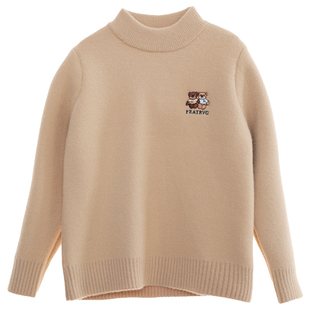 女童2025秋冬新款金丝刺绣小熊毛衣套头百搭加绒加厚韩版毛衣潮