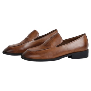 MantenerGran棕色一脚蹬乐福鞋女秋季舒适软底英伦风小皮鞋MG女鞋