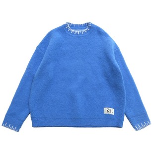 鹿与飞鸟「twins毛衣」原创小屋图案 含羊毛撞线厚实宽松毛衣7325