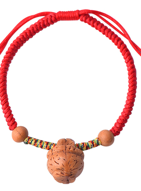 野生老桃核宝宝护身红绳手链