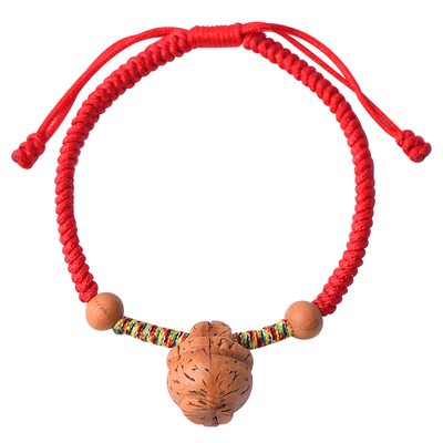 野生老桃核宝宝护身红绳手链