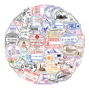 100张网红款透明复古邮戳涂鸦水杯贴纸旅行拉杆箱笔记本电脑行李箱汽车电动车摩托车头盔挡风板装饰贴画防水