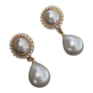 港风复古轻奢珍珠耳环耳夹巴洛克复古宫廷风新娘婚纱耳饰旗袍配饰