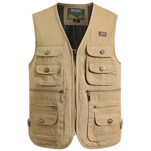 春秋纯棉马甲男士中老年人多口袋休闲宽松双层马军夹加肥加大6XL