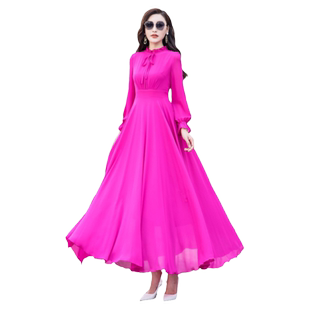 连衣裙2026新款今年流行爆款长袖小个子修身显瘦大摆裙子到脚踝裙