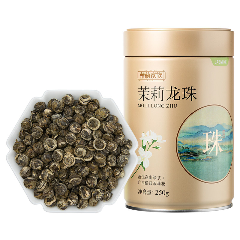 茉莉家族花茶茉莉龙珠2024年新花新茶特级浓香型绿茶罐装组合500g