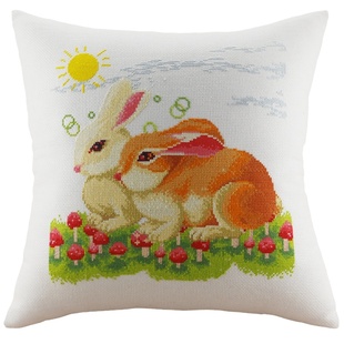 治愈系十字绣抱枕新款生肖如意兔动漫卡通沙发汽车靠垫自己绣