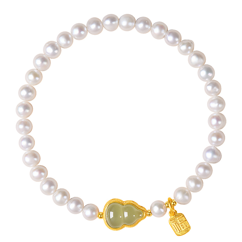 天然淡水珍珠手链女和田玉葫芦手串福牌轻奢小众高级首饰情侣礼物