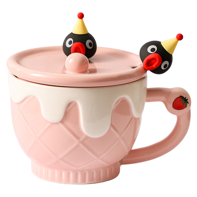 pingu企鹅陶瓷大容量带盖马克杯