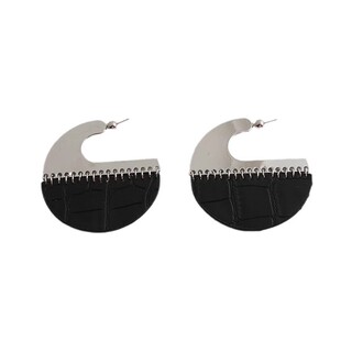 欧美夸张金属皮质拼接弧形半圆耳环 高级感独特银针耳钉耳圈耳饰