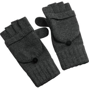 秋冬季韩版针织保暖中长款羊毛半指翻盖防寒男士柔软纯山羊绒手套