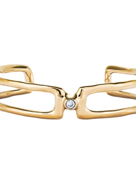 西班牙小众潮牌UNOde50 极简几何手镯镶钻托帕石手工镀银镀金轻奢