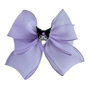 日系库洛米儿童公主蝴蝶结发夹紫色百搭后脑勺头饰品少女顶夹发卡