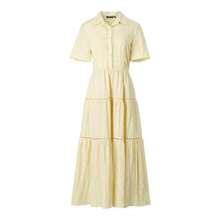 颜域收腰衬衫天丝连衣裙女士2026春新款黄色短袖时尚日常穿搭长裙