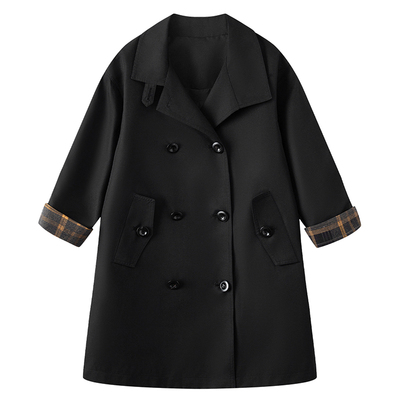 女童复古立领风衣中长款外套